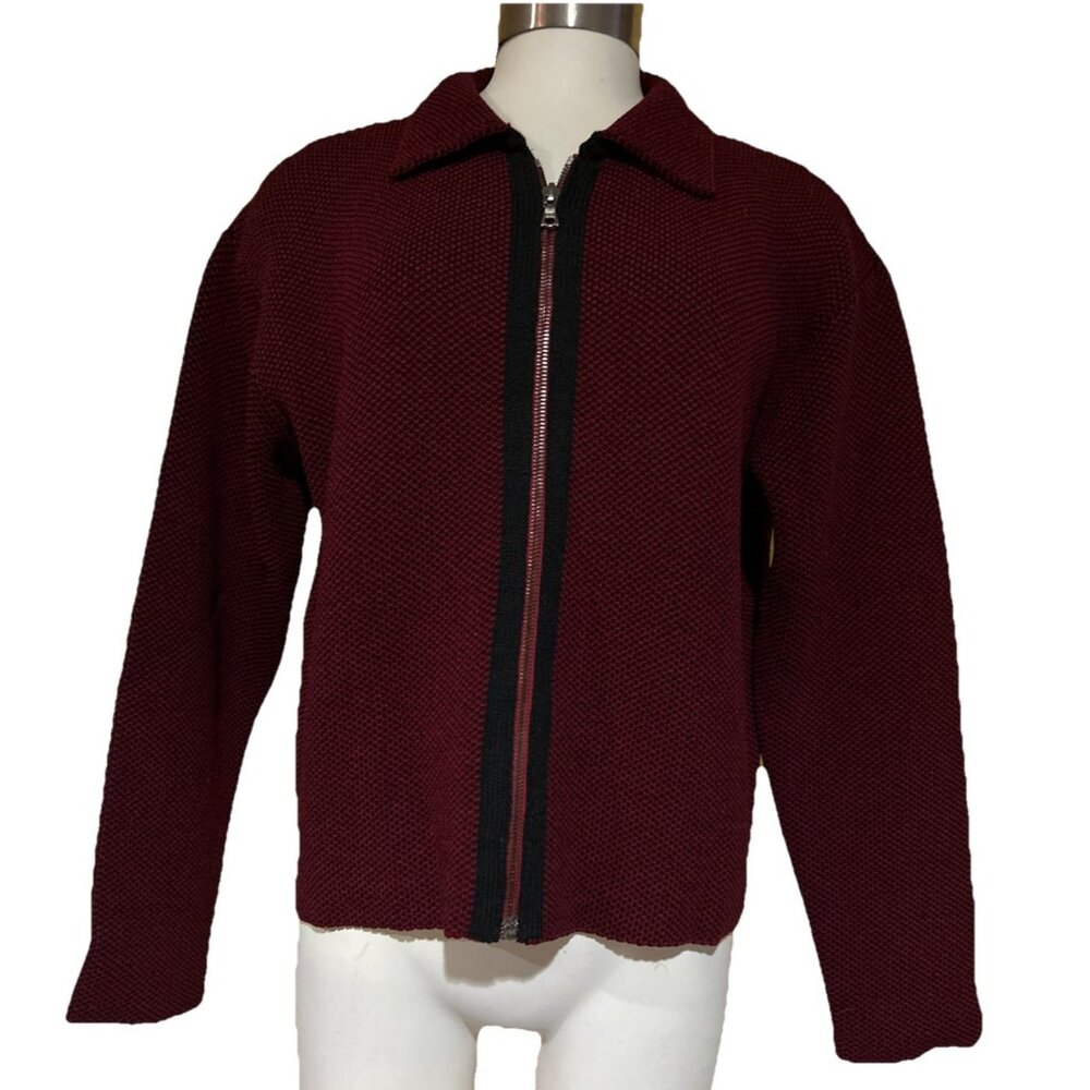 Vintage Margaret O'Leary Zip Front Heavy Wool Blend Cardigan Womens Size M / L 2